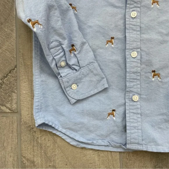 Janie and Jack Embroidered Boxer Dog Long Sleeve Oxford Button Up Size 5 - Picture 4 of 9